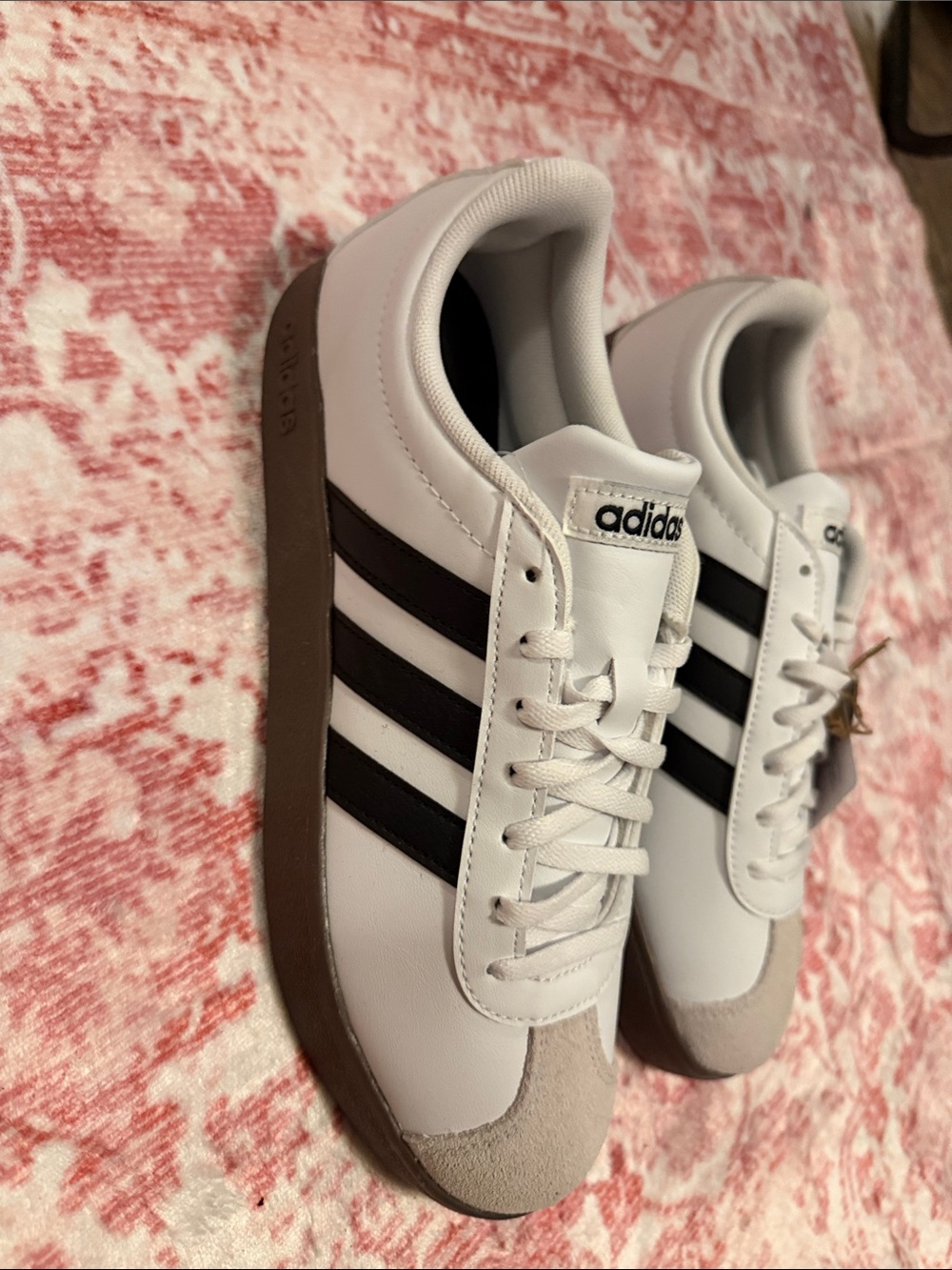 adidas White Sneakers with Black Stripes and Brown Platform - Picture 3 of 9